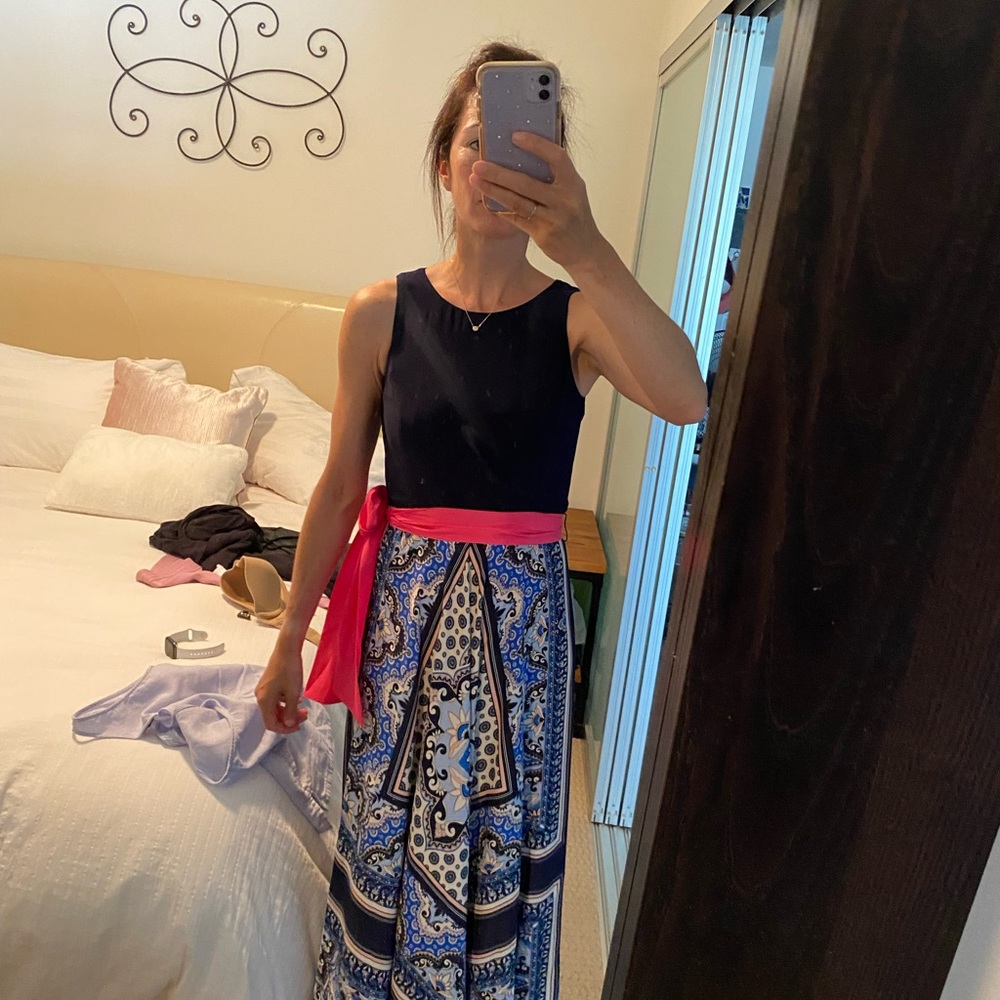 Eliza J Black and White Pleated Maxi Dress.  Very cute and flowey.